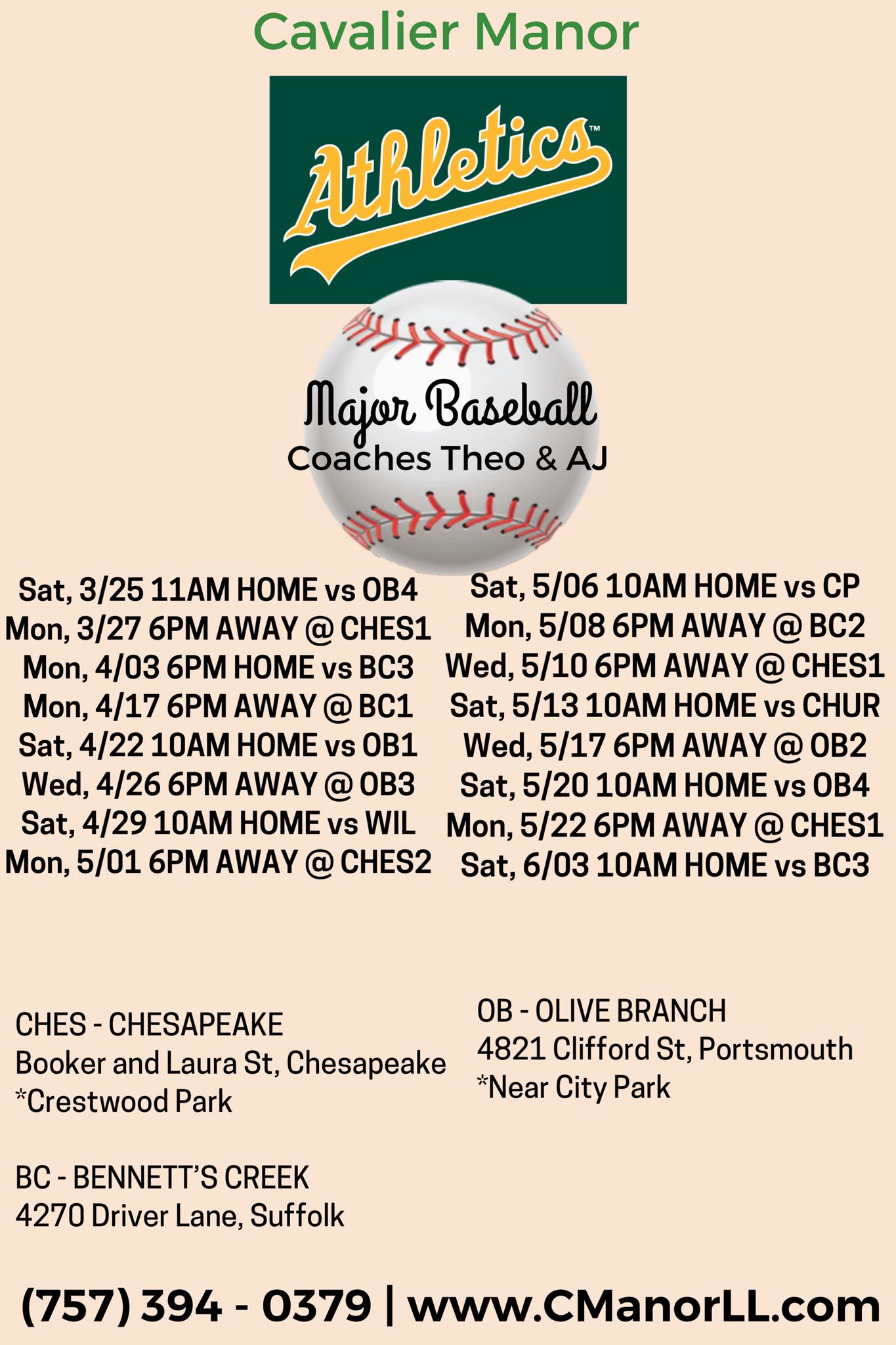 Cavalier Manor Little League > Schedules