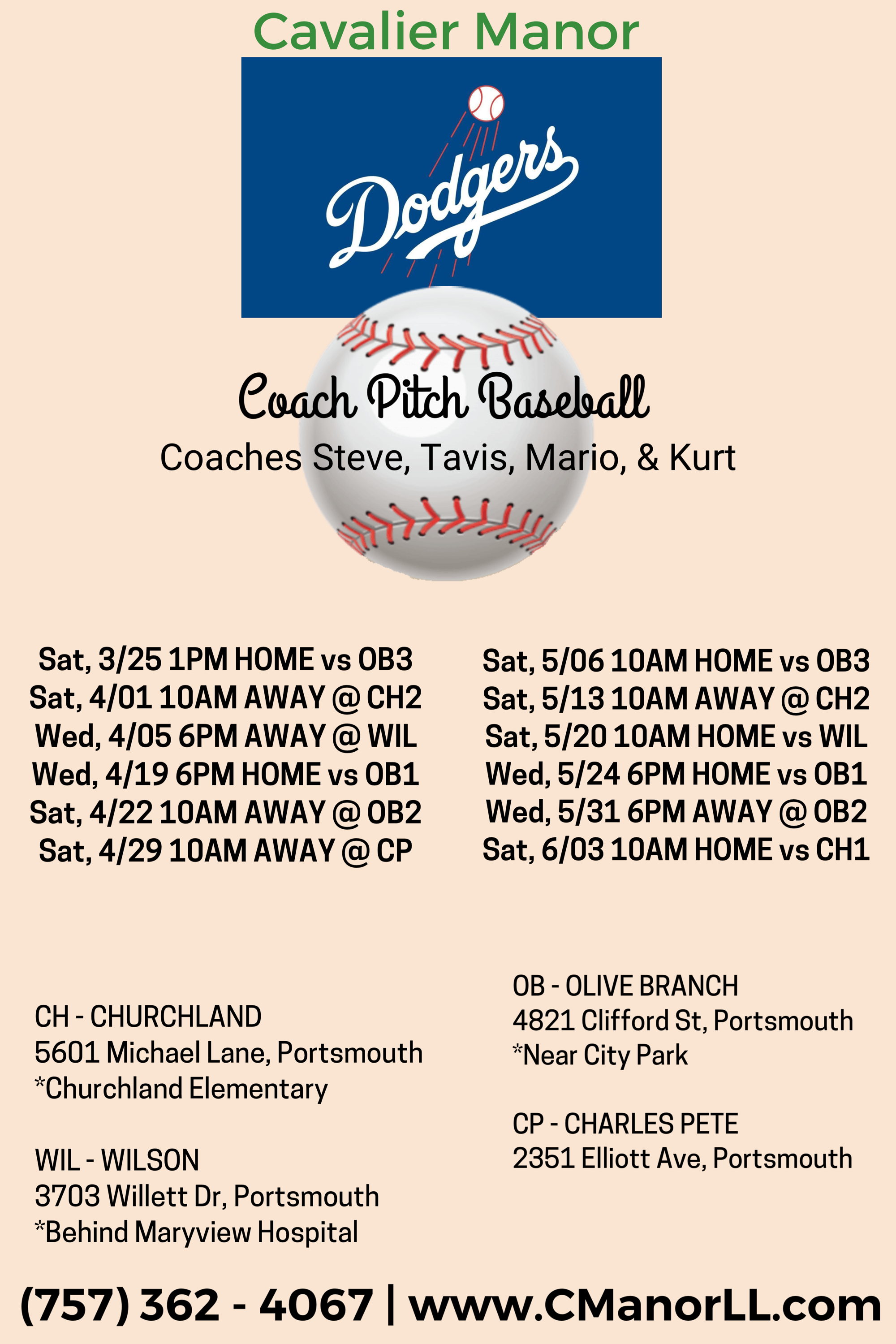 Cavalier Manor Little League > Schedules