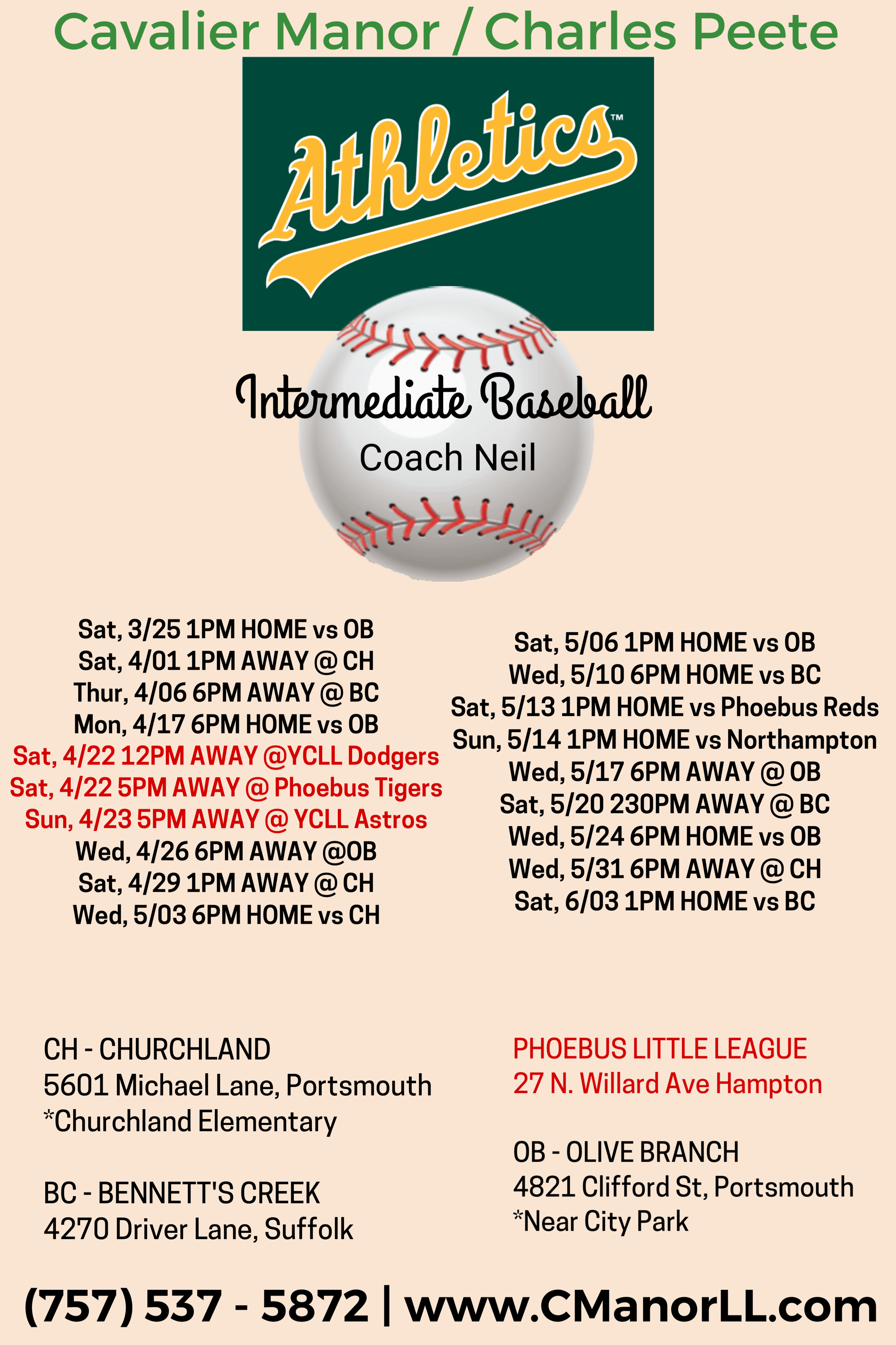 Cavalier Manor Little League > Schedules